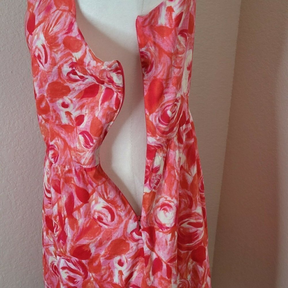 Garnet Hill Red & Pink Spring Floral Cotton Fit & Flare Dress Size 10 Petite - Picture 3 of 12